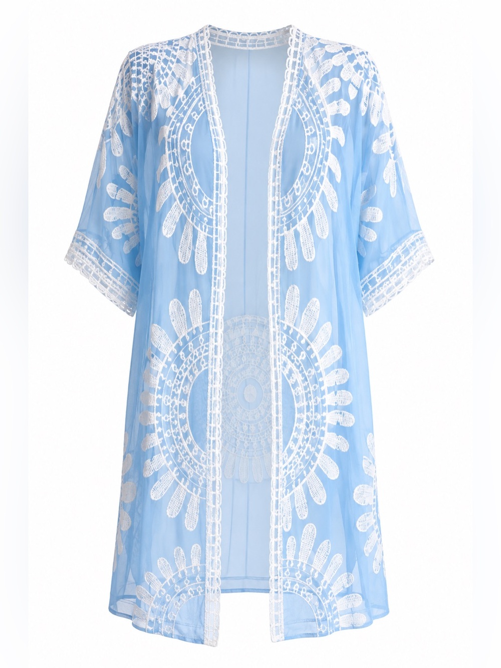 Rebellion Again Blue Crochet Mesh Swim Cover Up Kimono